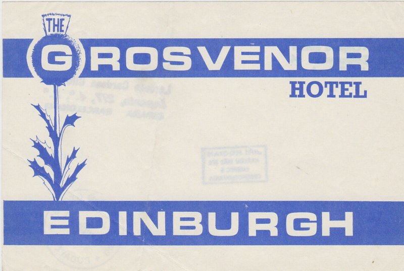 Scotland Edinburgh The Grosvenor Hotel Vintage Luggage Label lbl1130.5