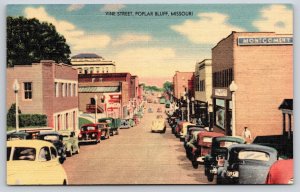 Poplar Bluffs Missouri~Vine Street~Montgomery Ward Store~1940s Cars~Linen PC