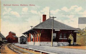 Madison Maine Railroad Station Street View Antique Postcard K69223