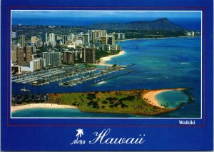 CONTINENTAL SIZE POSTCARD AERIAL VIEW OF THE PLAYGROUND OF THE PACIFIC WAIKIKI