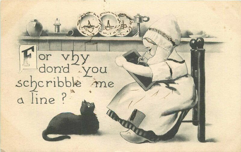 Artist impression Black Cat write Duitch girl Comic Humor 1912 Postcard 20-446 