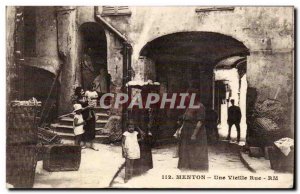 Menton - An Old Street Women and children - Old Postcard