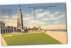 Daytona Beach Florida FL Postcard 1945 Clock Tower and Band Shell on Boardwalk