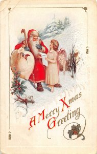 F73/ Santa Claus Merry Christmas Holiday Postcard c1910 Angel Wings Toys 15
