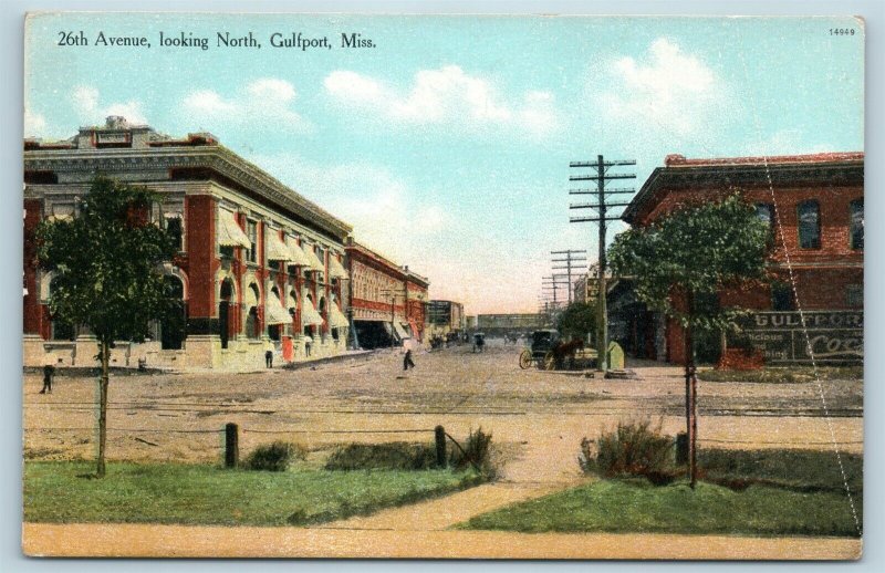 Postcard MS Gulfport 26th Avenue Street View Looking North c1909 W3