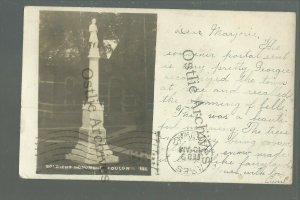 Toulon ILLINOIS RPPC 1907 SOLDIERS MONUMENT GAR Civil War nr Kewanee Wyoming