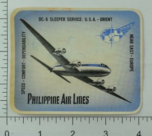 1940's-50's Philippine Air Lines Luggage Label Original E18