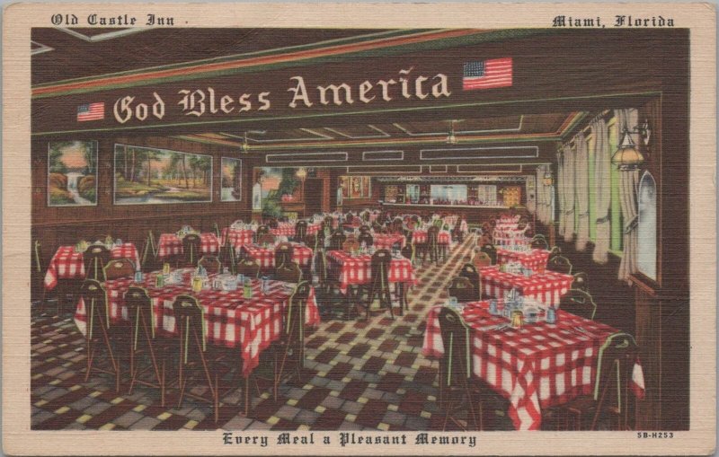 Postcard Old Castle Inn Restaurant Miami FL Florida