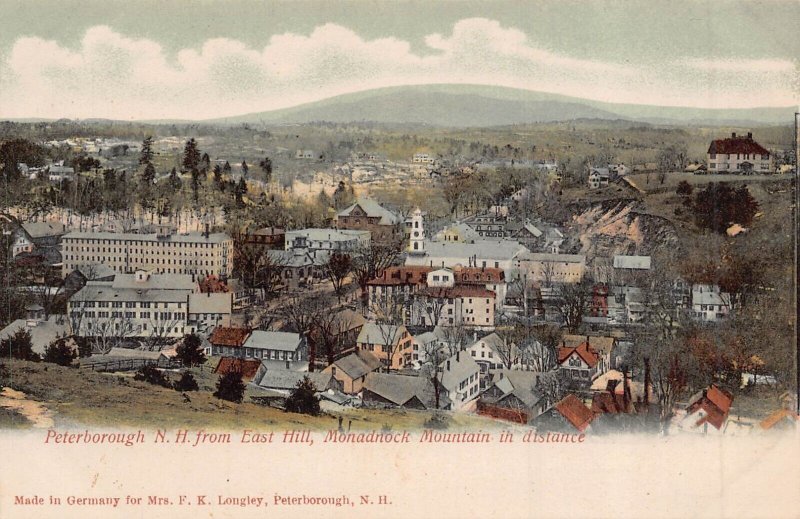 PETERBOROUGH~FROM EAST HILL-MONADNOCK MTN-1900s MRS LONGLEY TINT PHOTO POSTCARD