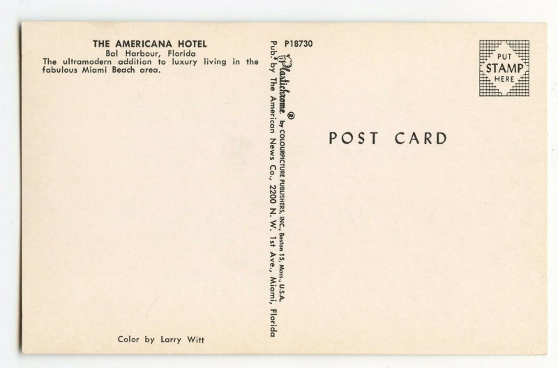 Postcard The Americana Hotel Bal Harbour Florida Standard View Card