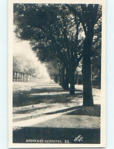 Pre-1949 rppc TREES ALONG BROADWAY Winnipeg Manitoba MB HM4276