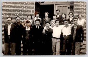 RPPC Class Photo Older Country City Kids High School Students Postcard C30