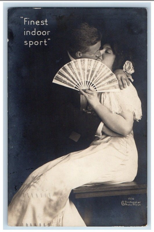 Minneapolis MN Postcard RPPC Photo Couple Romance Kissing Finest Indoor Sport