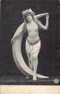 Risque Semi-Nude Woman Crescent Moon Alterocca Studio Italy postcard C354