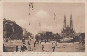 Austria Wien University Street Votivkirche animated vintage postcard / tram