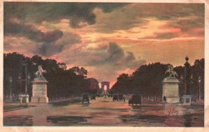 Vintage Postcard 1920s Champs-Elysees Avenue Highway Paris France Artwork Yvon