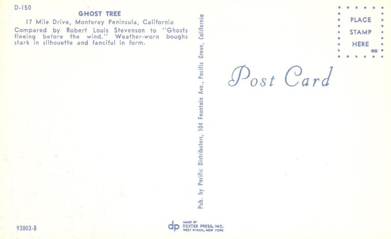 Vintage Postcard Ghost Tree Fanciful 17 Mile Drive Monterey Peninsula California