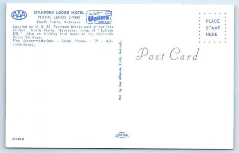 NORTH PLATTE, Nebraska NE~Roadside STANFORD LODGE MOTEL Lincoln Highway Postcard