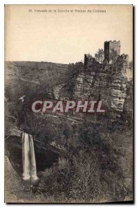 Old Postcard Cascade Dorche and Ruins of Chateau