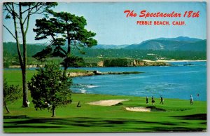 Pebble Beach California 1973 Postcard 18th Hole Golf Course from Del Monte Lodge