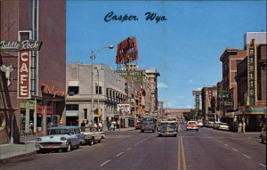 Casper Wyoming WY Truck Classic Cars Street Scene Vintage Postcard