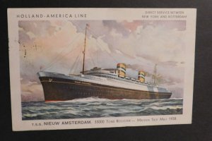 1938 Ship Postcard Cover From Plymouth Devon to Cincinnati OH Nieuw Amsterdam