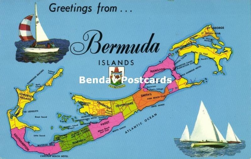 Bermuda Islands, MAP Postcard (1968) Stamp