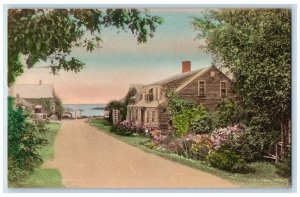 c1950 Whistling Oyster Tea Deck Dirt Road View Ogunquit ME Hand Colored Postcard