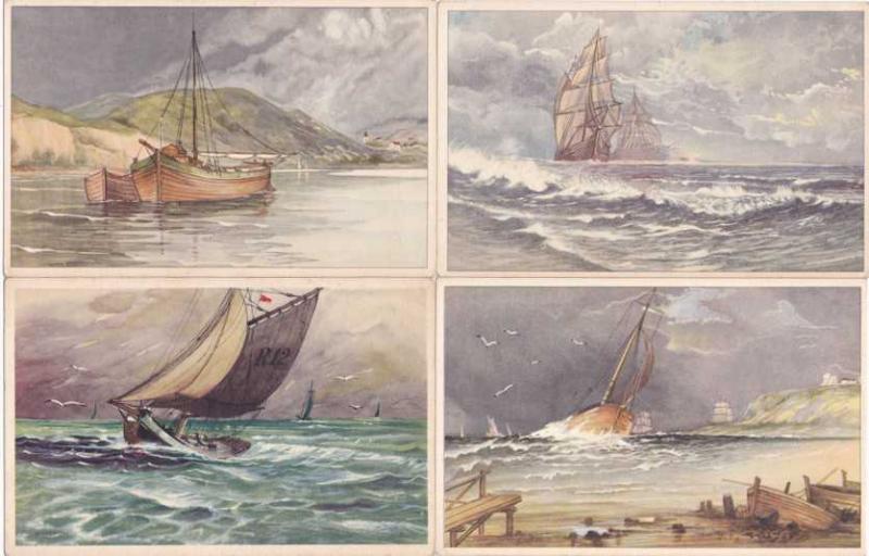 (4 cards) Paintings of Sailing Vessels - Printed in Belgium DB