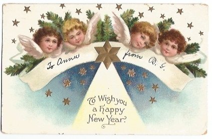 Vintage Postcard Cherub Angels Star of David Happy New Year 1908