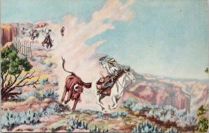 Trapping Wild Cattle Cowboy Art Dude Larson Artist Postcard H40