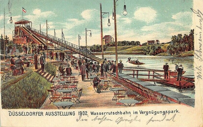 1902 Düsseldorfer Ausstellung Wasserrutschbahn im Vergnügungspark Expo Postcard