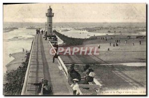 Old Postcard Trouville The pier and the beach at low tide