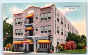 MIAMI, Florida FL ~ Roadside THE SHERMAN HOTEL c1940s Linen Postcard