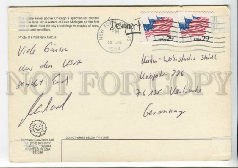 441339 USA 1993 year Illinois Chicago advertising RPPC to Germany