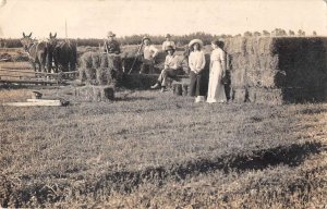 Farm Scene Bushells of Hay Real Photo Vintage Postcard AA44837