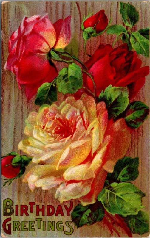 1911 - POSTCARD - BIRTHDAY GREETINGS - FLOWERS - VINTAGE - PC 