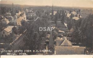 Minnesota Mn Real Photo RPPC Postcard 1913 WELLS Birdseye View SOuth ME Church