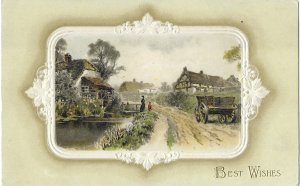 Best Wishes Charming Country Cottage Scene Mailed 1914