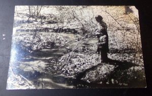 REAL PHOTO POSTCARD 1955 WOMAN & CHILD AT A CREEK EDGE AMARILLO TEX POSTMARK