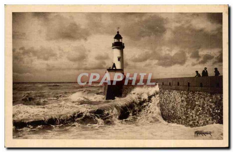 Old Postcard Treport Lighthouse Lighthouse by storm