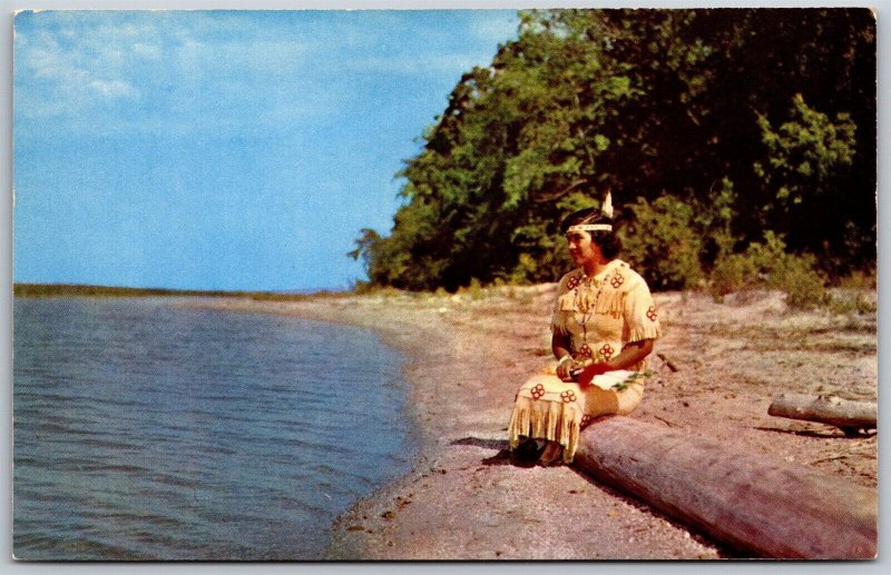 Vtg Native American Indian Waiting For Her Warriors Return 1950s View Postcard