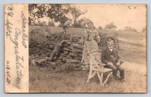 1904 Real Photo Postcard Family Portrait Ulster Co NY Brodheads Bridge