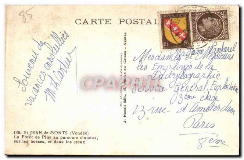 Old Postcard Saint Jean de Monts La Foret de Pins sinuous course over bumps a...