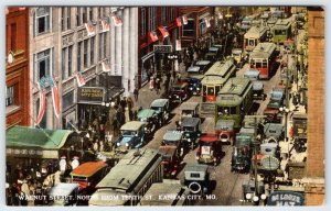 1920's KANSAS CITY MISSOURI WALNUT STREET NORTH 10th ST TROLLEY CARS POSTCARD