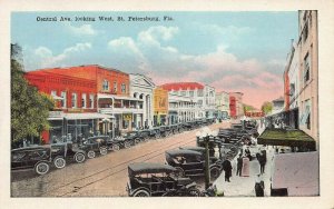 Central Ave. Looking West, St. Petersburg, Florida, Early Postcard, Unused