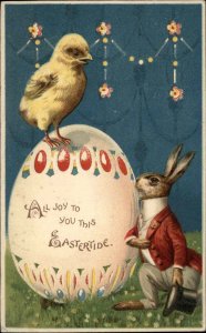 Easter Fantasy Hold To Light HTL Dressed Rabbit Chick & Giant Egg c1910 Postcard