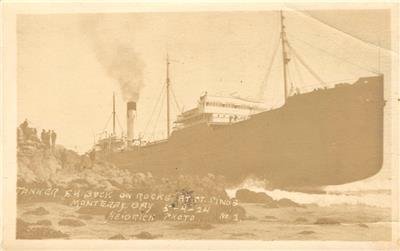 RPPC Tanker F.H. Buck On Rocks, Point Pinos, Monterey Bay 1924 Vintage Postcard