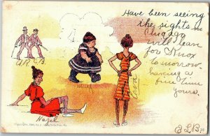 Men Looking at Women on Beach, Seeing the Sights UDB c1907 Vintage Postcard D46