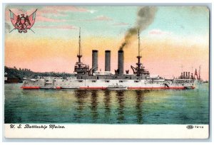 c1910 US Naval Battleship Steamer Steamboat Steamship Sea Maine Antique Postcard
